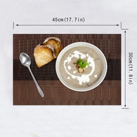 HeloHo Brown Black Placemats Set of 4, Washable Placemats Vinyl Woven Table Mats Wipeable Placemat for Kitchen Dining Table Decoration Indoor Outdoor