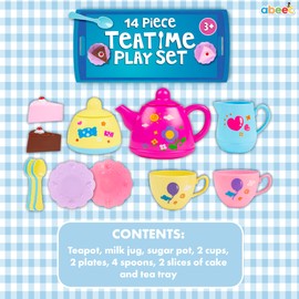 abeec Tea Set For Toddlers, 14 Pc Tea Sets With Teapot. Ideal Kids Kitchen Set For Preschool, Nursery, Kids Role Play, Pretend Play And Kitchen Accessories. Toddler Toys, Stocking Filler Kids