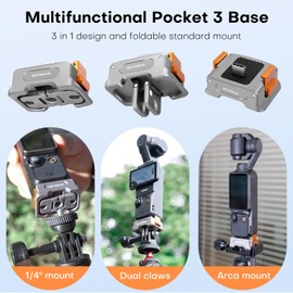REYGEAK for DJI OSMO Pocket 3 Charging Adapter Base, Aluminum Alloy Type-C Charging Dock Fit Arca-Swiss Standard, Quick Release Mount with1/4'' Screw Hole,Foldable Dual Claws.