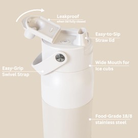 VINCEPLUS Insulated Stainless Steel Bottle – Flip Top Staw Lid | BPA-Free, Refillable, and Insulated | Ideal for Fitness, Outdoor Adventures, and Everyday Use (CREMY WHITE, 34, Fluid Ounces)