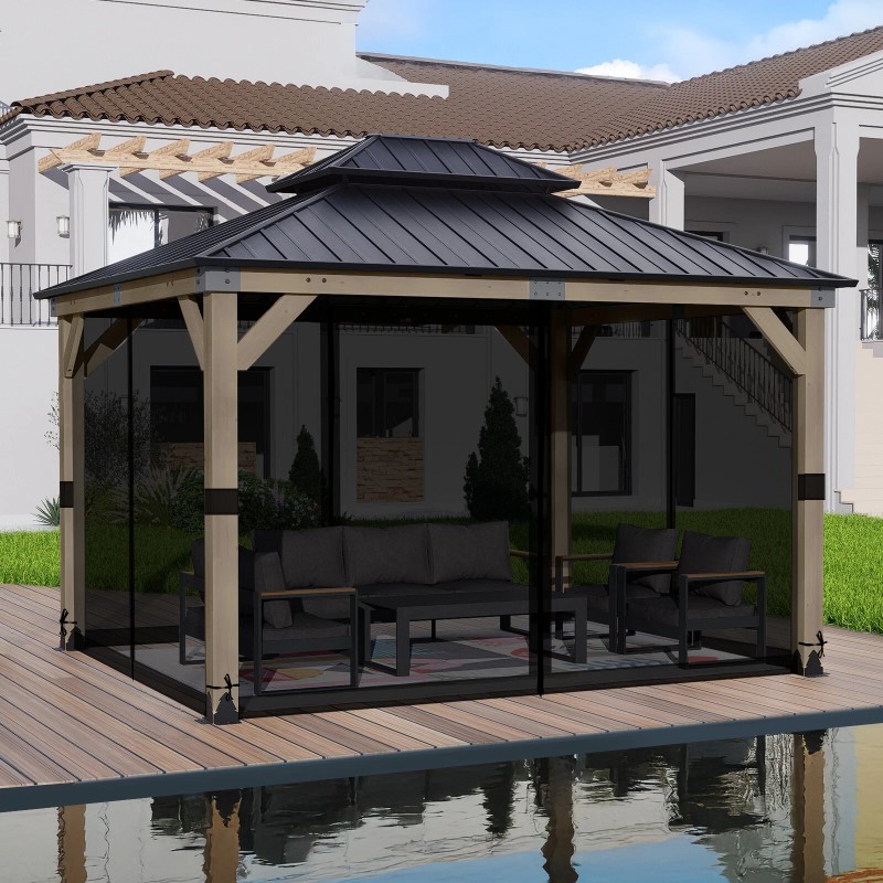 Aoodor 14' x 12' Gazebo Netting Screen Replacement 4-Panel Sidewalls