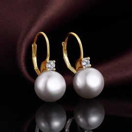 Pearl Earrings Gold Drop Hoop Dangle 925 Sterling Silver Gold Pearl Earrings…