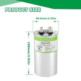 SIGANDG 50 MFD 50 uF 370 or 450 Volt CBB65 Capacitor for AC Motor Run，Condenser Straight Cool，Heat Pump， Air Conditioner，HVAC Capacitor