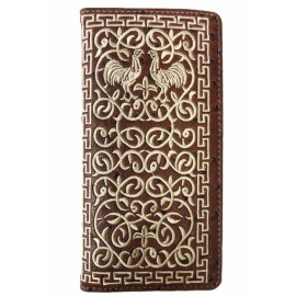 #1 Royal West Longhorn, Horse, Horseshoe Men Western Wallets Bifold Check Book Style - Chick brown