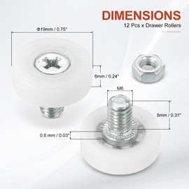sourcing map Drawer Rollers Nylon Cabinet Drawer Pulley Replacement Wheels Bearing 19mm Drawer Positioning Roller Slide Guides with Nuts for Furniture Parts Cupboard Wardrobe Pack of 4