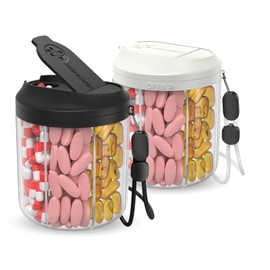 Hionxmga Pill Dispenser with 7 Large Compartments, Pill Organizer for Travel, Supplement Organizer with Anti-Mixing Design, BPA-Free Pill Container with 20 Pcs Labels, Black+ Beige