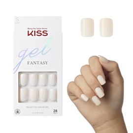 KISS Gel Fantasy Press On Nails, Nail glue included, 'Bookworm', Off White, Short Lenth, Almond Shape, Includes 28 Nails, 2g Glue, 1 Manicure Stick, 1 Mini File, 1 Adhesive Tab