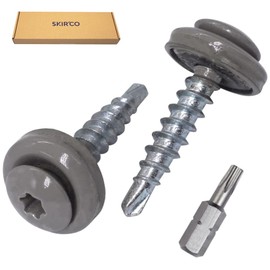 SKIR'CO Pack of 200 Roofing Screws 4.8 x 28 mm Painted Self-Drilling Screws with EPDM Washers, Torx Head (Grey Aluminium RAL 9007)