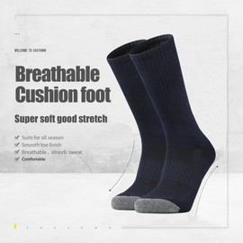 SOX TOWN Unisex Cushioned Crew Training Athletic Socks Men & Women with Combed Cotton Moisture Wicking Breathable Performance(NavyBlue M)