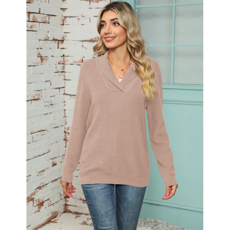 IECCP Women's Jumpers V Neck Long Sleeve Tops Women Solid