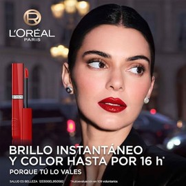 L'Oréal Paris Infallible Laque Resistance, Labial Líquido con Acabado Brillante, Brillo Instantáneo y Color de Larga Duración Hasta por 16h, Tono Le R