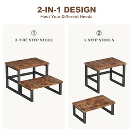 Homeiju 3 in 1 Step Stools for Adults Kids Toddler, Heavy Duty Wooden Step Stool with Non-Slip Pads, 2 Tire Step Stool for Kitchen Bathroom Bedroon Stepping Stool, Rustic Brown