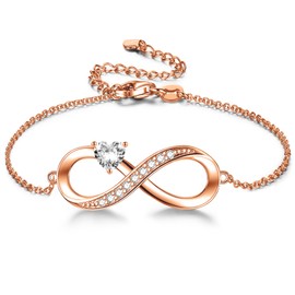 ADVIOK Infinity Bracelet for Women, Rosegold Plated Bracelet with AAA Heart Cubic Zirconia Jewellery Gifts for Mum Girls Friend Girlfriend Friendship