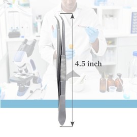 Micro Precision Surgical Forceps with Serrated Tips Stainless Steel Lab Tweezers - Strong Point Curved Tips- 4.5 Inch - Essential Labware Supplies & Lab Starter Kit Tweezers
