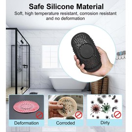 Shower Drain Hair Catcher, Upgraded Shower Hair Catcher Premium Silicone Drain Protector Strainer, Shower Drain Cover for Shower Room, Floor Drain, Bathroom, Sink (Black)