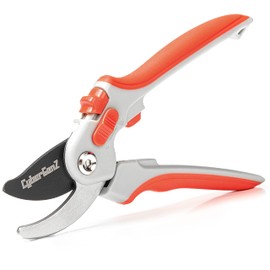 CyberGenZ Bypass Pruning Shears - 8" Garden Shears Pruning, Heavy Duty Garden Clippers Handheld with Orange Adjustable Grip, Gardening Pruners Tool for Trimming Plant, Cutting flowers, Cut Up to 3/4"