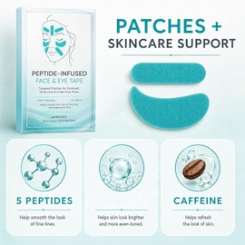 Cinta Facial y para Ojos con Péptidos – Parches Localizados para la Frente, Líneas de Expresión y Zona Periocular – Ayuda a Suavizar el Aspecto de Líneas Finas y Arrugas de Expresión – cinta facial para arrugas