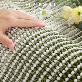 BSICPRO Bathroom Rugs Sets 3 Piece, Toilet Rugs U-Shaped Contour Bath Mat Set, Striped Absorbent Non Slip Chenille Shower Mats for Bathroom, Sage