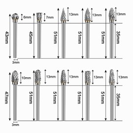 HOMEIDOL Carbide Burr Set Die Grinder Bits Rotary Tool Bits 1/8" Shank 10 PC Double Cut Wood Carving Accessories Cutting Burrs Metal Grinding Engraving Polishing Porting Trimming