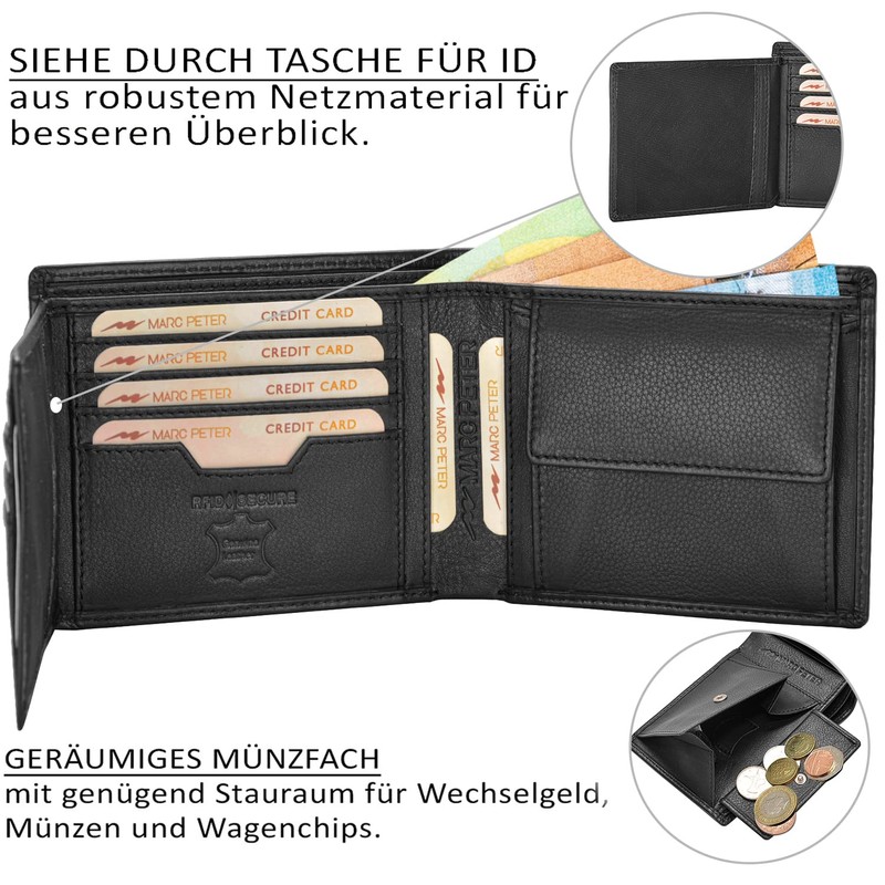 Marc Peter Oslo Men's Leather Wallet Black Nappa with RFID