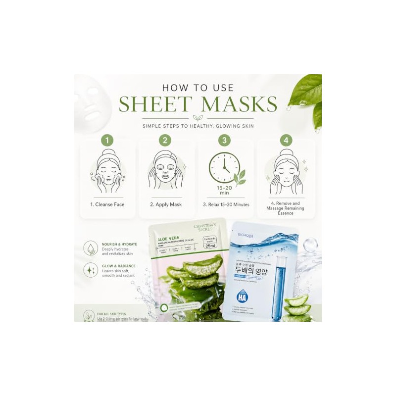 Mascarillas Faciales Coreanas Surtidas – Pack de 10 Piezas Hidratantes