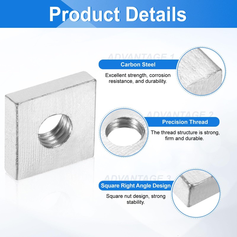 sourcing map 100Pcs M6x14mmx4mm Square Nuts, Carbon Steel Zinc Plated