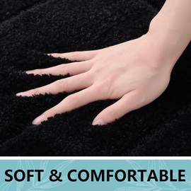 Buganda Bathroom Rugs, 44" x 24", Soft and Absorbent Microfiber Bath Rugs, Non-Slip Shaggy Shower Carpet, Machine Wash Dry Bath Mats for Bathroom Floor, Tub and Shower, Black