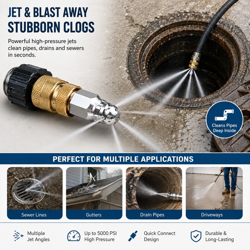 Sewer Jetter Nozzle for Drain Cleaning – 5000 PSI Mini