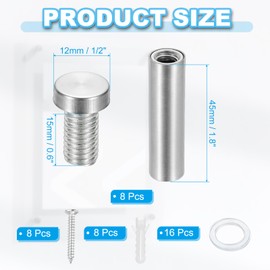 PATIKIL 12x50mm Standoff Screws, 8 Pack Stainless Steel Wall Mount Sign Standoffs Mounting Hardware Advertising Nail for Hanging Acrylic Picture Frame, Silver