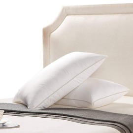 Luxurious Goose Down Pillow - 1200 Thread Count Egyptian Cotton, Firm, Queen Size, Set of 2
