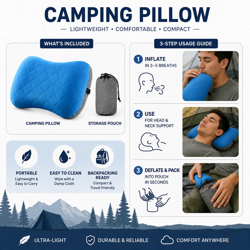 Inflatable Camping Pillow for Travel Comfort – Ultralight Neck Support