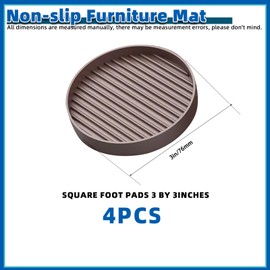 Glarks Brown 4Pcs 3 x 3in Round Shape Non Slip Furniture Pads Rubber Anti Skid Caster Cups, Leg Coasters Couch, Chair, Feet, and Bed Stoppers Anti-Sliding Floor Protectors for Furniture