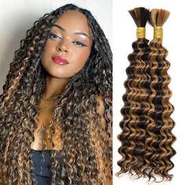 P4/27 Bohemian Braiding Hair Deep Wave Bulk Hair for Braiding No Weft Hair Curls for Boho Braids Wet and Wavy Curly Bundles for Braiding Hair Extensions 2 Bundle 200g 18 Inch Water Wave