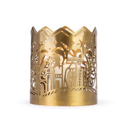 DEMDACO Christmas Journey Nativity Scene Gold Tone 3.5 x 4.5 Inch Iron Faith Religious Holiday Décor Decoration Candle Sleeve Holder