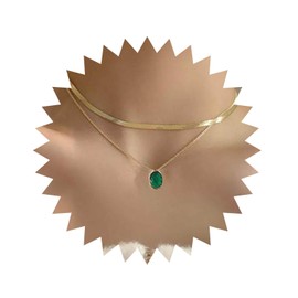 Inateannal Boho Layered Emerald Pendant Necklace Green Crystal Necklace Gold Layering Herringbone Chain Choker Necklace Oval Emerald Necklace Jewellery for Women and Girls, Zinc, No Gemstone