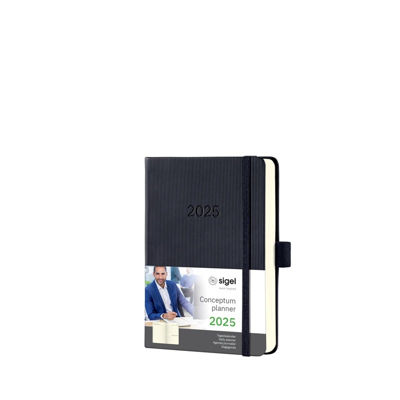 SIGEL C2511 Daily Diary 2025, Approx. A6, Black, Hardcover, 400