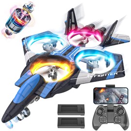 BEZGAR RC Plane for Kids | 2.4GHZ Brushless Drones with Camera, 6-axis Gyro Remote Control Airplane, 360° Flip Fighter Jet Toy, Toys for ages 8-13 with Colorful LED Navigation Lights Blue