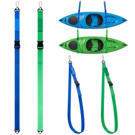 Seenelling Kayak Hanging Straps for Storage 440lb Capacity 74" Nylon Straps with Carabiner Space Saving for Indoor Outdoor Snowboard Surfboard Paddle Garage Storage Accessories(4 Pcs,Green, Blue)