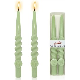 10 Inch White Spiral Taper Candles Flower Carved Tapered Twisted Candlesticks Elegant Dinner Table Decor for Partycolor: Rose carve-green, size: Large (8"-12")
