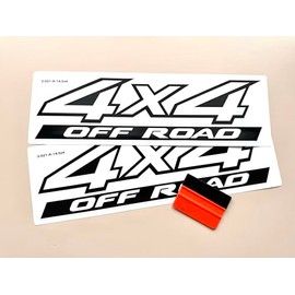 White w/Black Border 4x4 Four Wheel Drive Offroad Decal Stickers Auto Decoration, Replacement for Truck Bed, Off Road Vehicle, SUV, Durable & Weatherproof, Size 14.5 x 4 inch (Set of 2)