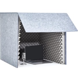 Pushglossy 28 x 28x 28 Inch Desktop Soundproof Cover Portable Vocal Recording Booth Vocal Absorbing Shield Microphone Isolation Booth Cube for Music Studio Podcasts Decreasing Noise Home, Grey