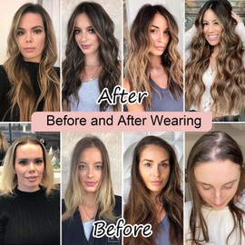 Fellissy Hair Topper for Women 100% Human Hair Topper with No Bangs Hair Pieces for Women with Thinning Hair 12 Inch #18P613 Camel mixed Light Gold