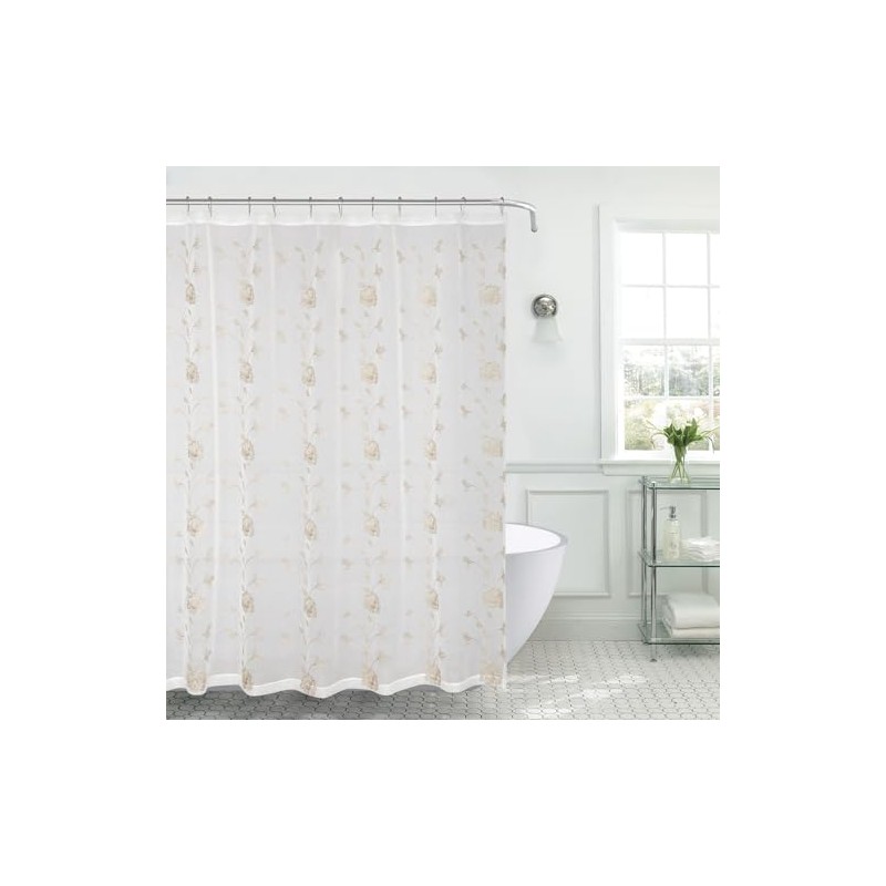 SERAFINA Decorative Sheer Fabric Shower Curtain: Two Toned Beige with