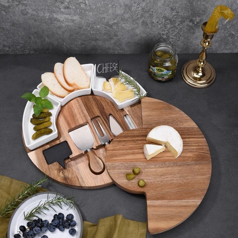 OZUAZ Charcuterie Cheese Board & Wood Platter Set - Round