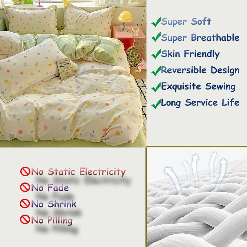 CinYana Queen 100% Cotton Reversible Duvet Cover Set Sage Green