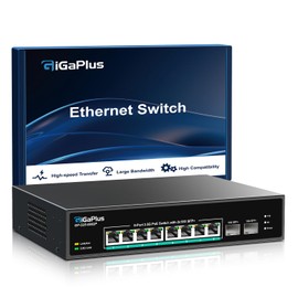 10 Port 2.5Gb Unmanaged PoE Switch with 8*2.5G Base-T PoE Ports, 2*10G SFP+ Uplink, 802.3af/at (PoE+), 80Gbps Switching Capacity, GigaPlus 2.5G PoE Switch for 2.5Gb NAS/PC, WiFi6 Router, Wireless AP