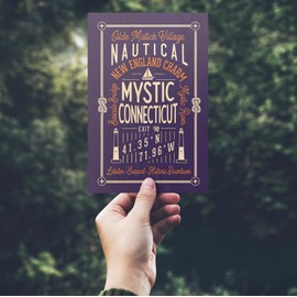 Mystic, Connecticut, Symmertrical Typography (4x6 Birch Wood Postcards, 2-Pack Stationary, Rustic Home Wall Decor)