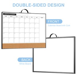 ARCOBIS Monthly Calendar Whiteboard Dry Erase Cork Board Combination for Wall, 12"x16" Magnetic Dry Erase Board, Double-Sided White Board, Portable Board for Planning, Office, School, Home, Black