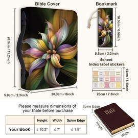 Hobbspring Bible Cover Case for Women Flowers Book Cover with Bookmark Mystery Plants Durable Carrying Bible Cases with Handle and Zipper PU Leather Storage Bags for Adults Students(Black Pink)