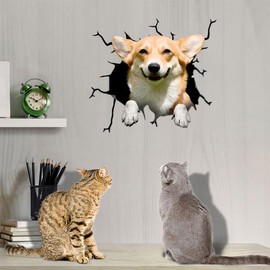 Funny Corgi Window Car Sticker,11.8x11.8in 3D Vinyl Waterproof Pet Auto Decals,for Wall Laptop Car Window Truck Bumper Refrigerator